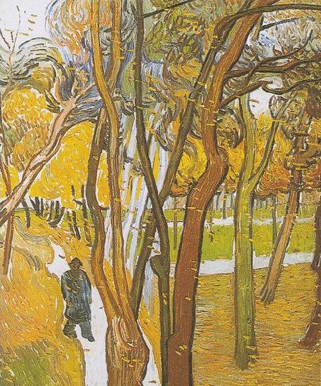Walkers in the park with falling leaves, Vincent Van Gogh